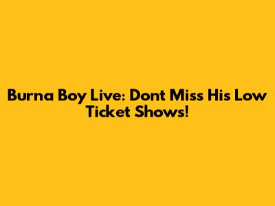 Burna Boy Live: Don't Miss His Low Ticket Shows!