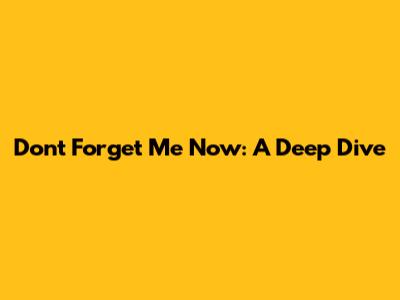Don't Forget Me Now: A Deep Dive
