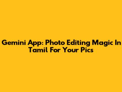 Gemini App: Photo Editing Magic In Tamil For Your Pics