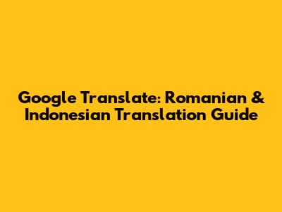 Google Translate: Romanian & Indonesian Translation Guide