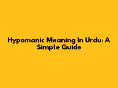 Hypomanic Meaning In Urdu: A Simple Guide