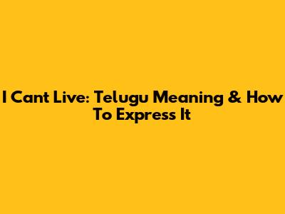 I Can't Live: Telugu Meaning & How To Express It