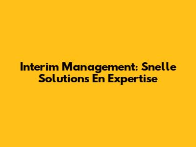 Interim Management: Snelle Solutions En Expertise