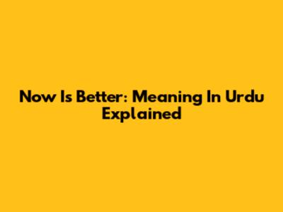 Now Is Better: Meaning In Urdu Explained