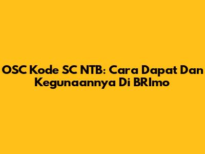 OSC Kode SC NTB: Cara Dapat Dan Kegunaannya Di BRImo