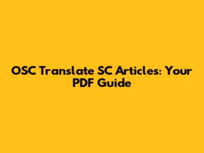 OSC Translate SC Articles: Your PDF Guide
