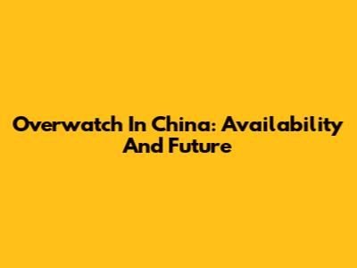Overwatch In China: Availability And Future