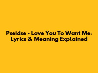 Pseidse - Love You To Want Me: Lyrics & Meaning Explained