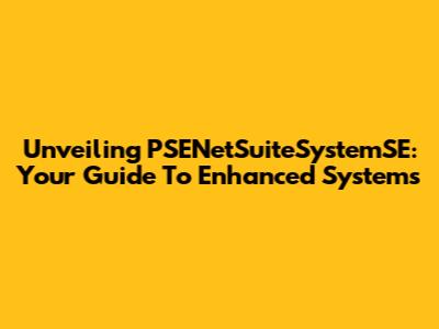 Unveiling PSENetSuiteSystemSE: Your Guide To Enhanced Systems