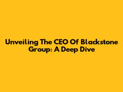 Unveiling The CEO Of Blackstone Group: A Deep Dive