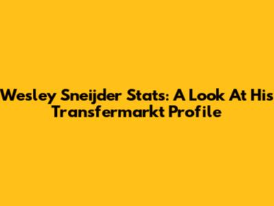 Wesley Sneijder Stats: A Look At His Transfermarkt Profile